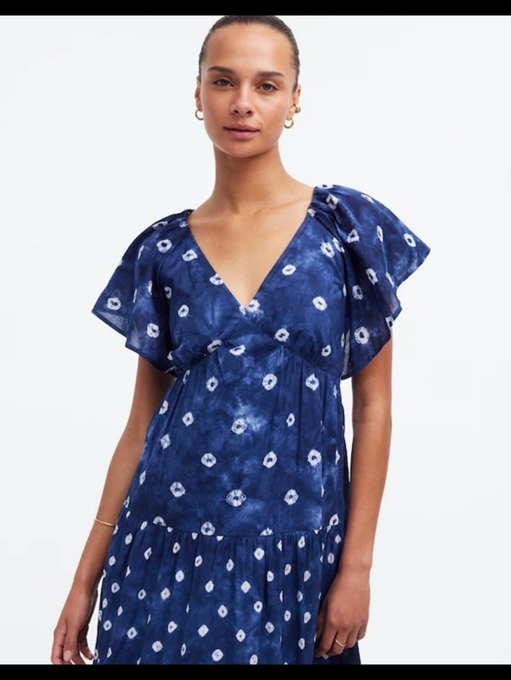 New Madewell Flutter-Sleeve Tiered Midi Dress